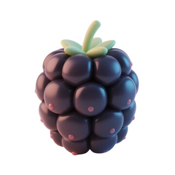 3D Rendered Blackberry: A stylized, glossy 3D render of a single blackberry, showcasing its plump drupelets and vibrant purple hue, isolated on a clean white background.