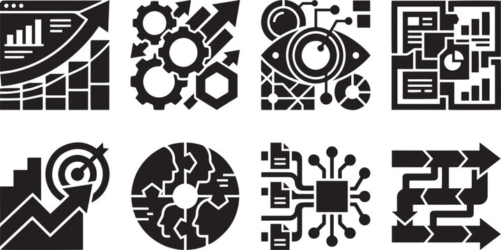 Online education e learning digital classroom setup academic research and artificial intelligence engineering solid glyph icons set with multi video conference presentation laptop computer global inte