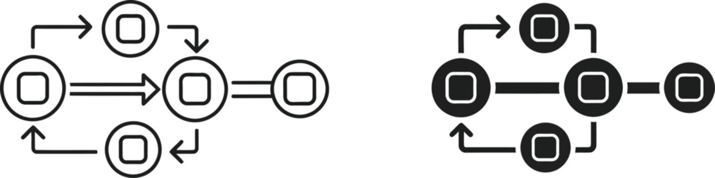 Network diagram icons linear and filled versions for data visualization
