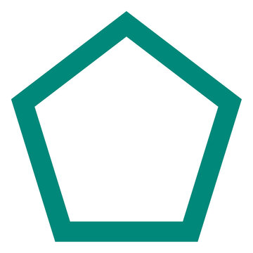 Teal pentagon shape outline isolated on a transparent background. Minimal geometric design for abstract and graphic applications.