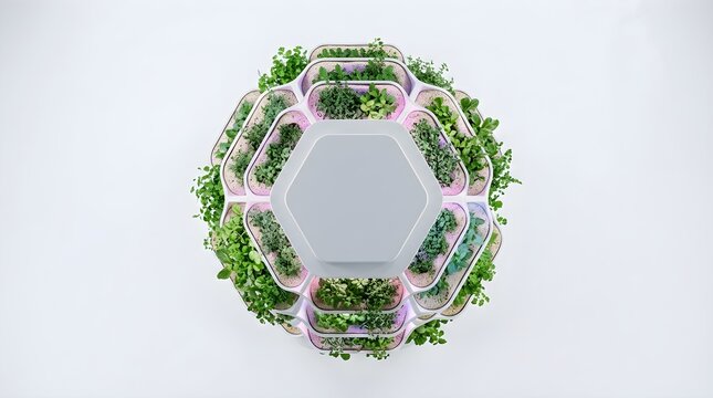 Planter system features a vertical design with green herbs growing under integrated lighting.