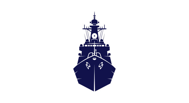 Modern Navy Warship Front View Silhouette, Military Ship Illustration