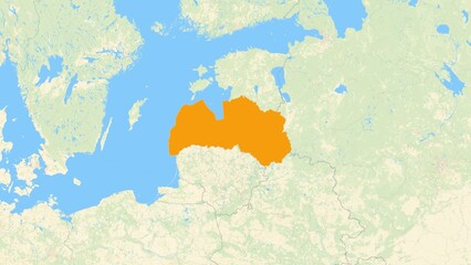 Fototapeta premium Zoom in on a Country from a Stylised World Map Latvia