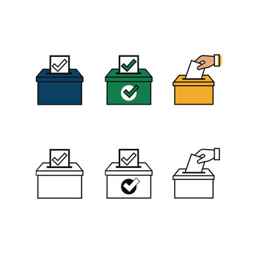 Ballot Box Icon Set Vector - Election Voting Symbols in Color and Line Art Style