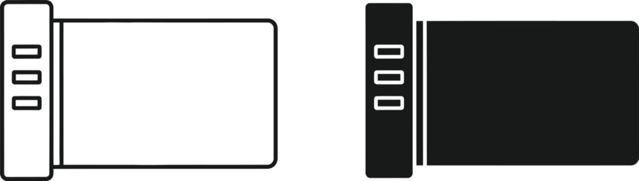 External hard drive icon set black and white linear illustration
