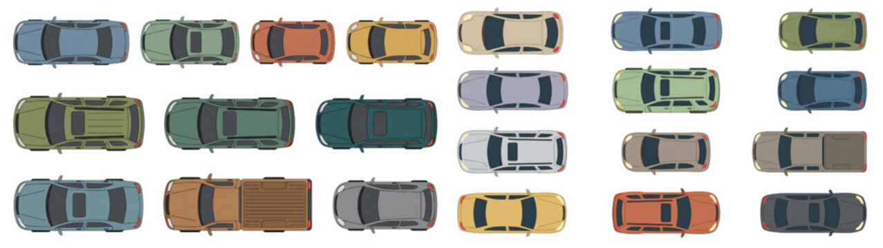 Top View Flat Vector Vehicle and Car Collection for Architectural Floor Plan Symbols