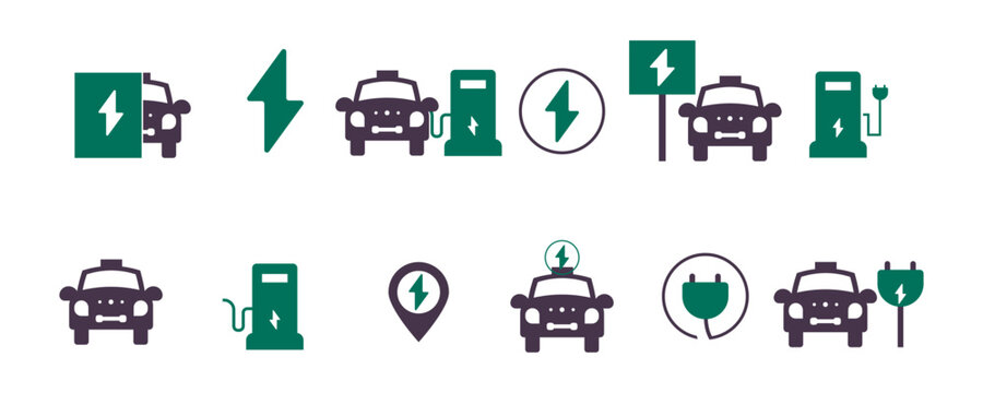 Set of taxi cab charging station vehicle icons showing traffic density