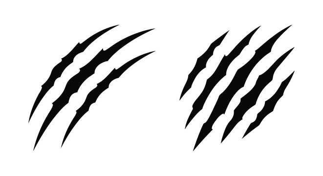 Two sets of black claw scratch marks sharp lines animal claws isolated on white background silhouette