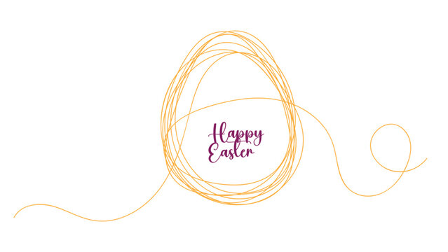 Happy easter egg drawn with a single continuous golden line