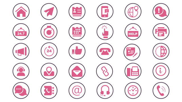 Set of pink customer service icons on white background Vector