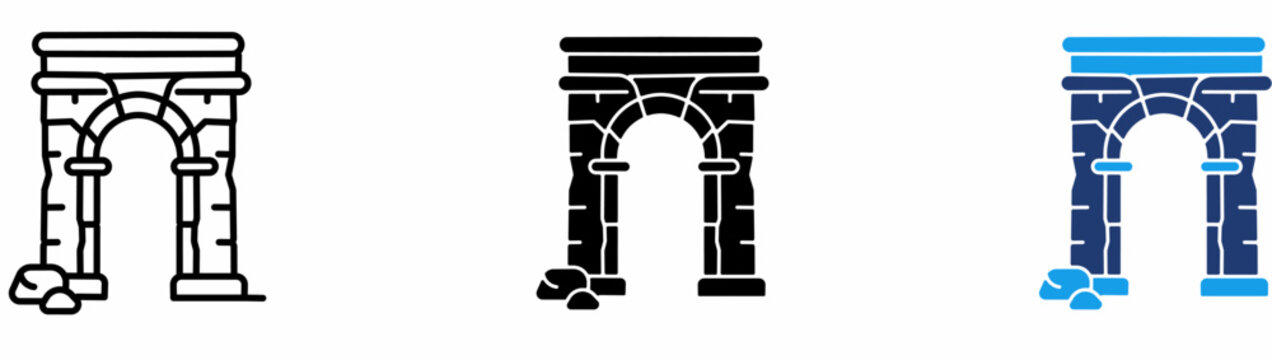 Historical Architecture Stone Archway and Heritage Ruin Icon.