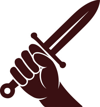 Hand holding dagger knife with index finger on blade weapon for self defense or aggression  close up
