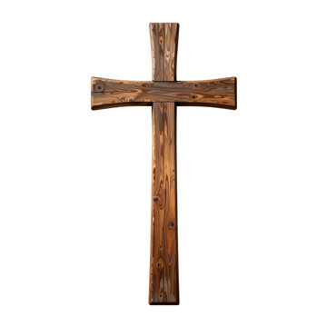 Wooden christian cross stands against a white background in simple illustration