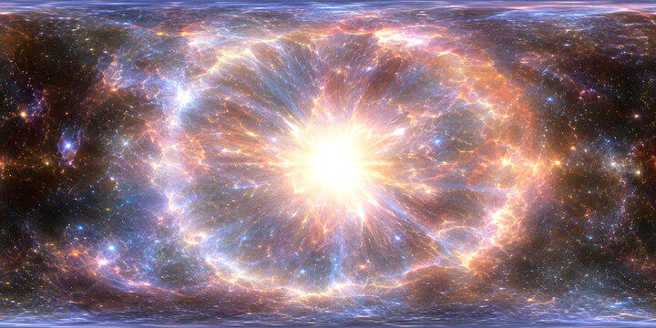 Cosmic explosion with bright light and swirling galaxies in space  