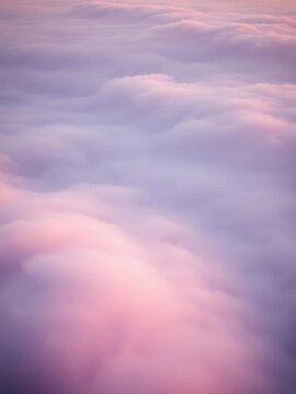 Gentle gradients of diluted lavender and rose unfurl below, a tranquil, aerial dreamscape,  lavender, gradients