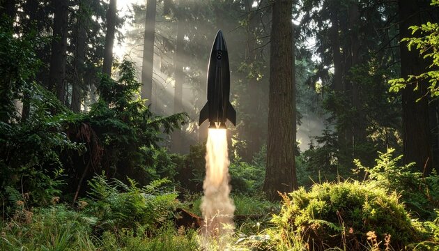 Rocket Launching from Lush Forest Environment.