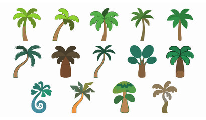 Minimal Cartoon Palm Tree Collection Tropical Island Vector Illustration Set © MdMasud