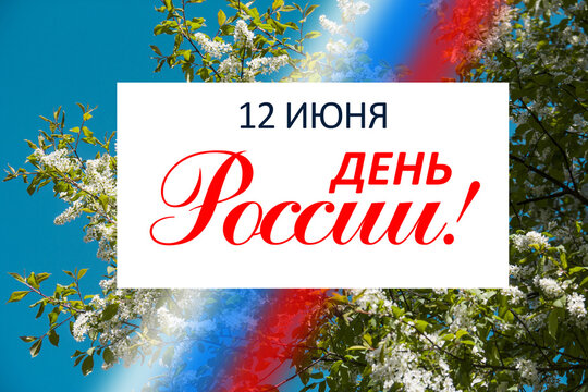 June 12 national holiday celebration banners with Russian flag colors, text in Russian