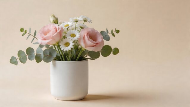 Flower arrangement in white vase