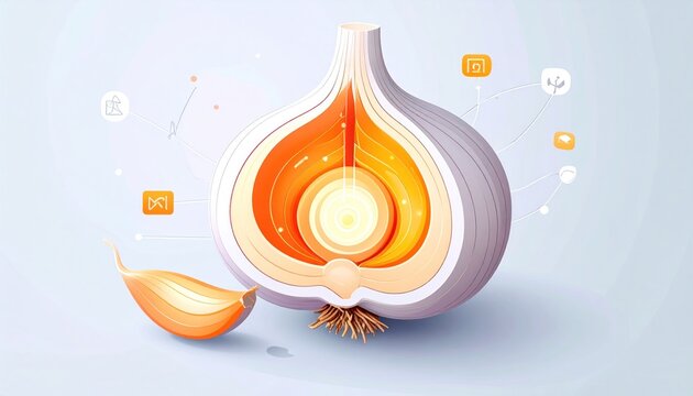 Onion Bulb Sliced Cross Section Illustration.