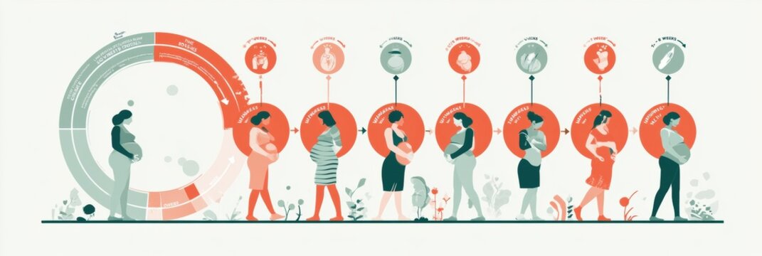 Illustration presents a wide view of postpartum recovery milestones and body changes from birth through eight weeks in a simple format.