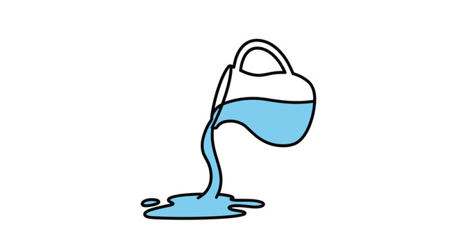 Minimalist line drawing of a white pitcher pouring refreshing blue water onto a surface in a simple composition for home and kitchen life.