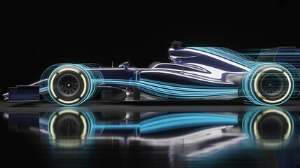 Fototapeta premium Racing car transforming into abstract light and data streams – Perfect for high-speed internet banners, automotive innovation, or speed.