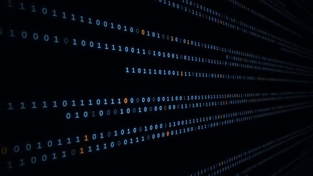 4K Blue 3D Binary Data Wall with Glowing Neon Bits for Cybersecurity Network Background