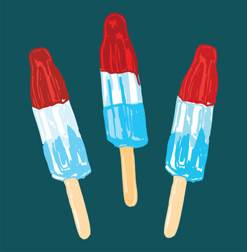 Vibrant Red White and Blue Rocket Ice Pop Dessert for Fourth of July Celebration