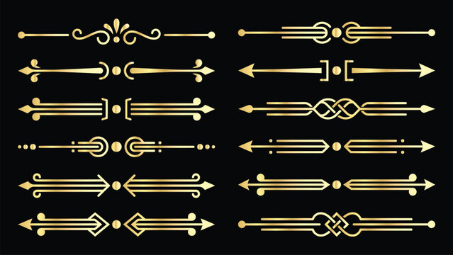 Set of gold decorative dividers and text separators for invitations and luxury designs.