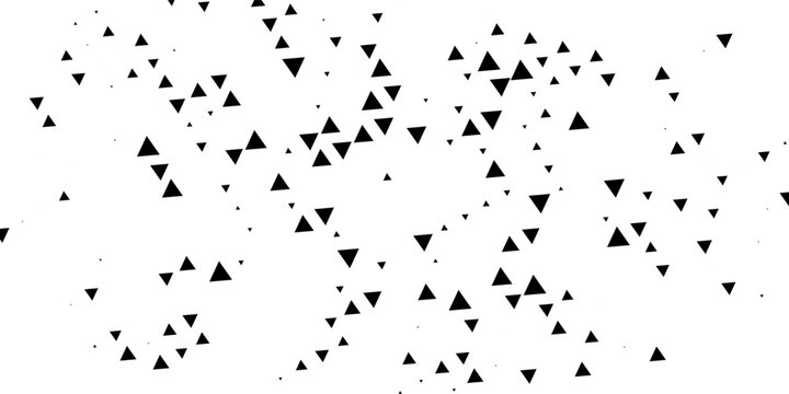 Black abstract triangles pattern scattered on a white background. Seamless geometric textured vector illustration