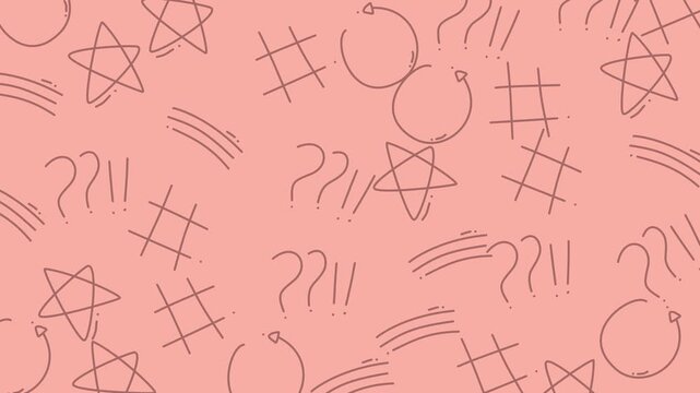 A playful lo-fi motion background featuring hand-drawn stars, hashtags, and scribbled organic shapes in a trendy scrapbook style.