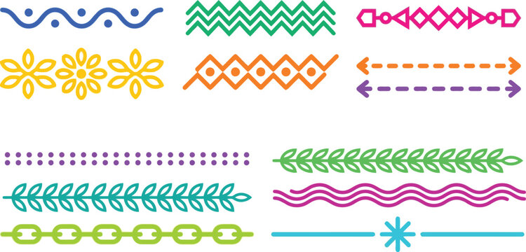 Colorful decorative divider collection with geometric and floral patterns.