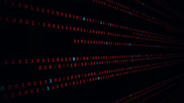 4K Red 3D Binary Data Wall for System Breach Cyber Attack and Red Alert Background