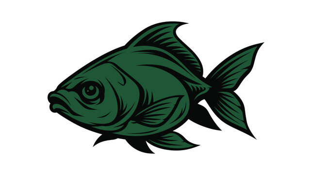 Green fish with fins and scales cartoon style creature isolated