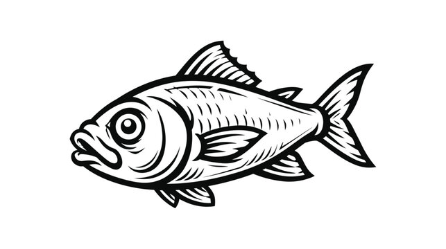 Realistic black and white fish illustration with illustration
