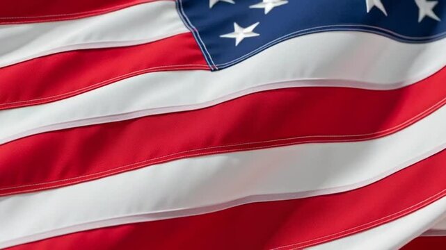 American flag waving in wind with vibrant red white and blue colors