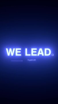 Vertical glowing blue neon kinetic typography We Create We Inspire We Lead &mdash; animated text alpha channel creative agency brand intro social media 9:16