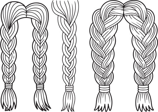 French Braid Hairstyle Vector Set Illustration with Elegant Plait Hair Design Collection