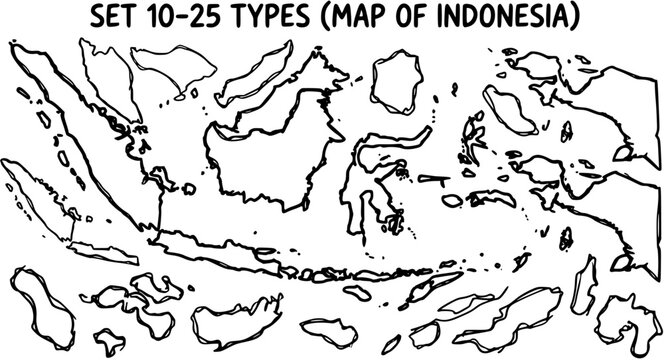 Indonesia Map Black and White Line Art Outlines for Geography Education. Detailed Archipelago Drawing for Learning and Travel Projects.