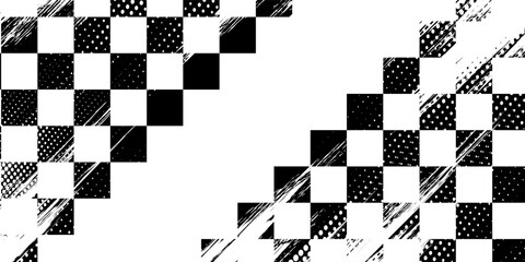 Grunge background of a racing flag, car rally or motocross finish flag with a vector checkered pattern. Grunge racing flag for auto racing or motorcycle racing, motorsport. © Moh