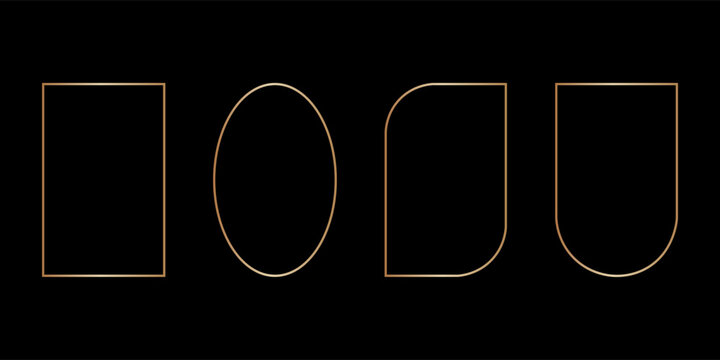 Golden thin frame set. Gold geometric borders in art deco style. Thin linear radiance rectangular shape collection. Yellow glowing shiny boarder element pack. Vector bundle for photo, cadre, poster
