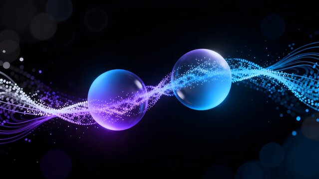 Two glowing spheres connected by particle stream