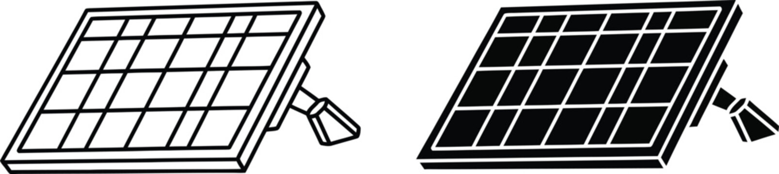 Solar panel illustration set line art and solid black versions