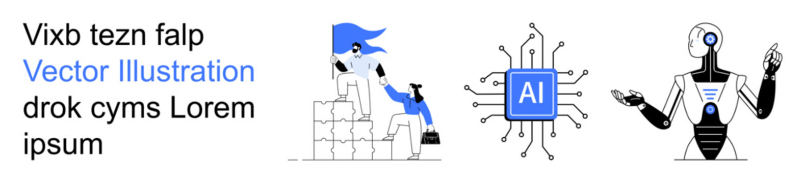 Artificial intelligence, robotics, technology innovation, digital transformation, automation, machine learning. Female programmer, AI processor robot. AI and robotics development-focused concept