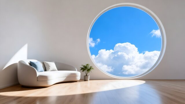 Modern living room with round window