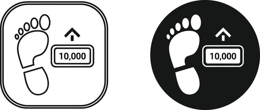 Footprint step counter icon set black and white versions