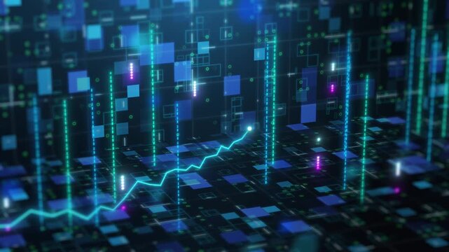 3D perspective line chart stock market and cyberspace, future index investment trend success information analysis, economic finance wealth trade concept