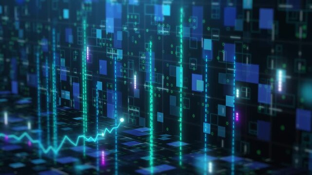 3D perspective line chart stock market and cyberspace, future index investment trend success information analysis, economic finance wealth trade concept