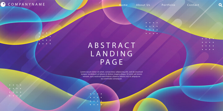 Abstract website landing page template with glowing fluid liquid shapes. Modern purple gradient user interface backdrop for creative digital business marketing homepage layouts.